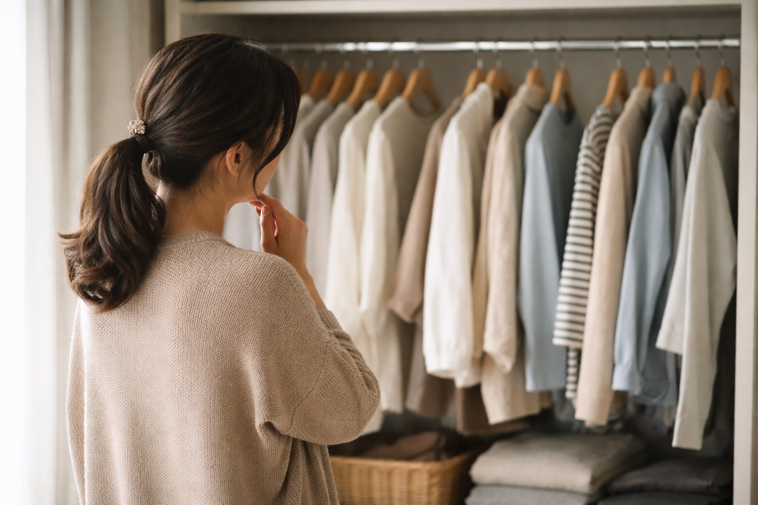 40代でファッションのセンスがないと感じて悩む女性のイメージ