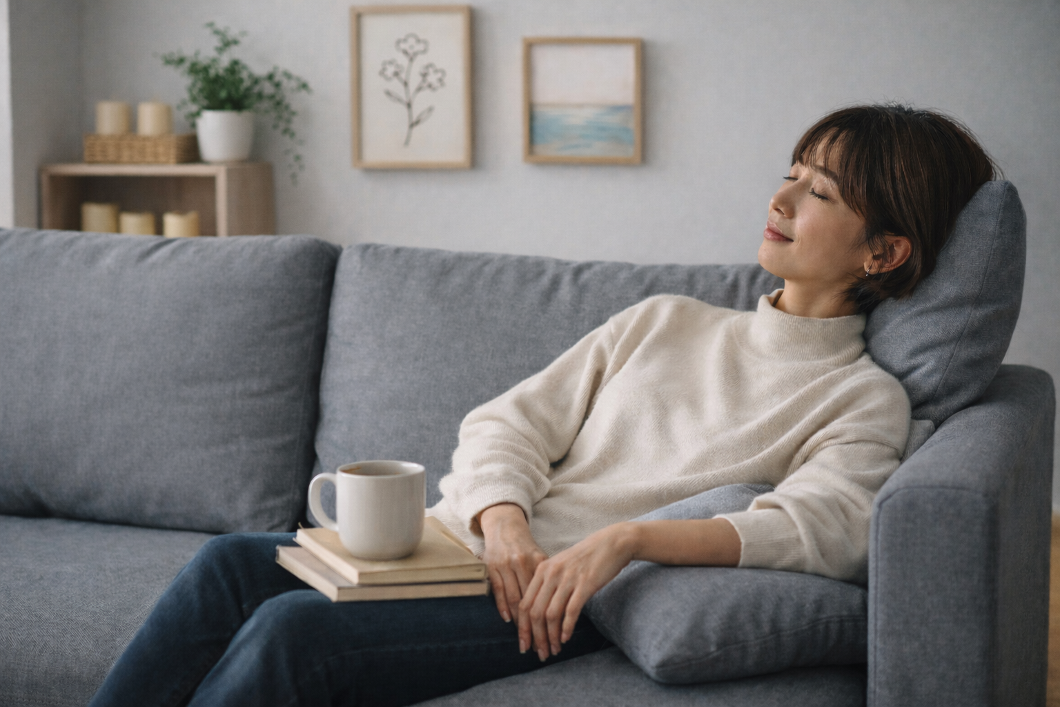 ファッションに悩まずリラックスする40代女性のイメージ